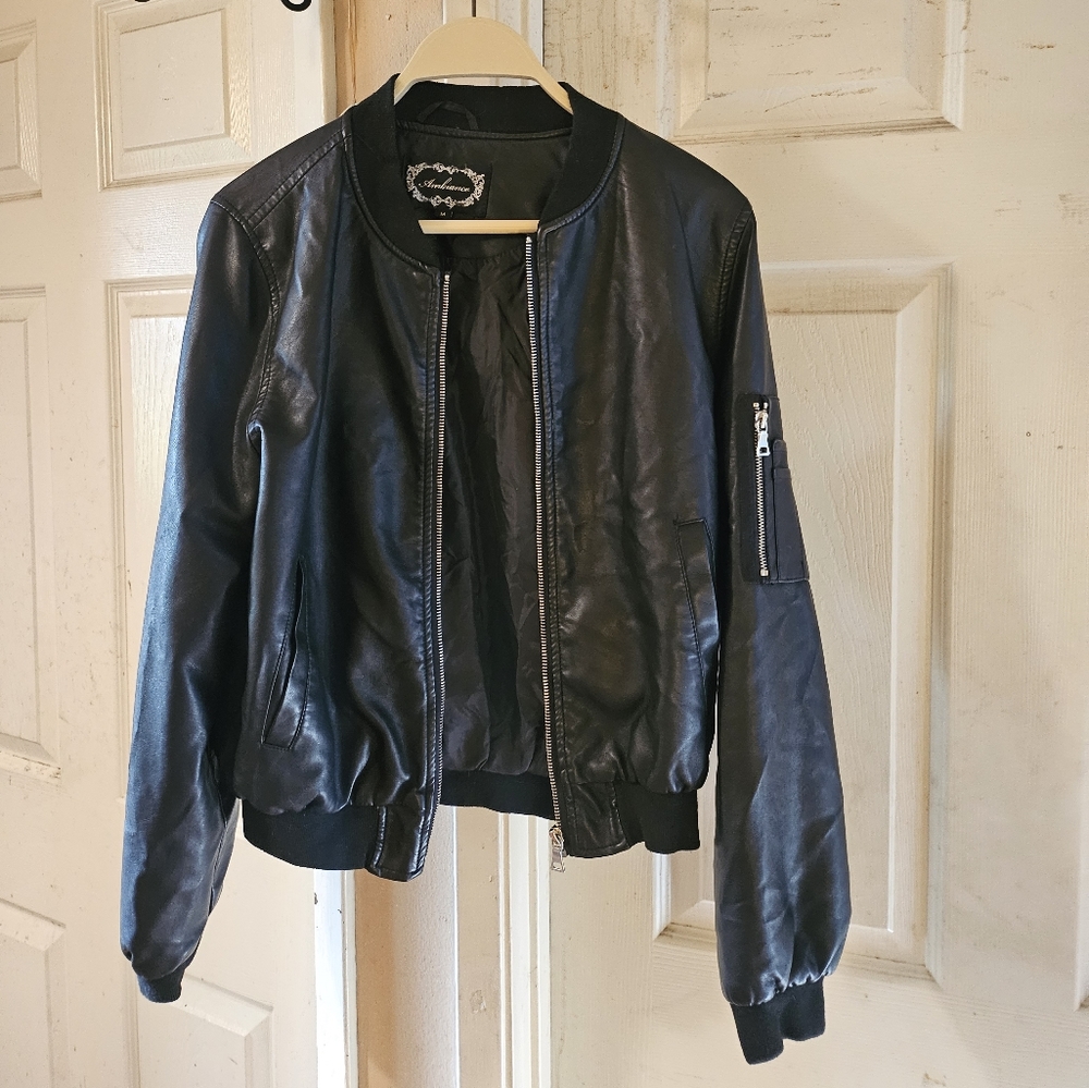 Black Pleather Cropped Jacket - image 1